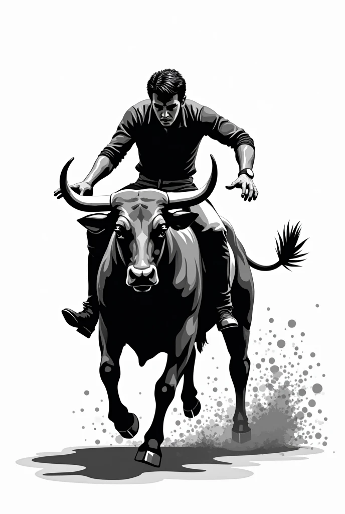 Black vector of a jockey riding an angry bull
