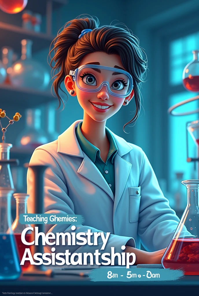 A promotional poster for a chemistry teaching assistantship with two schedules: 8am and 5pm