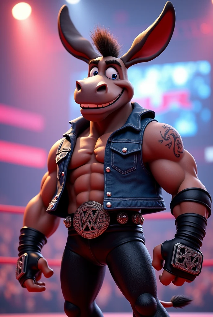 cartoon donkey dressed like WWE wrestler road dog Jesse james