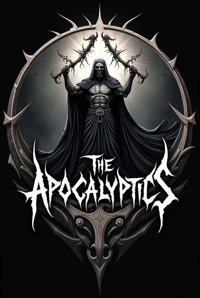 Round logo for Tik Tok with the name The Apocalyptics represented with a god of destruction