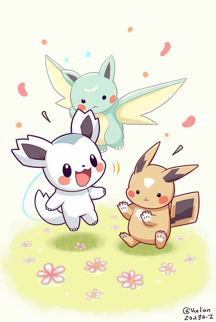 Easy and cute drawings of pokemon chibis playing to trace