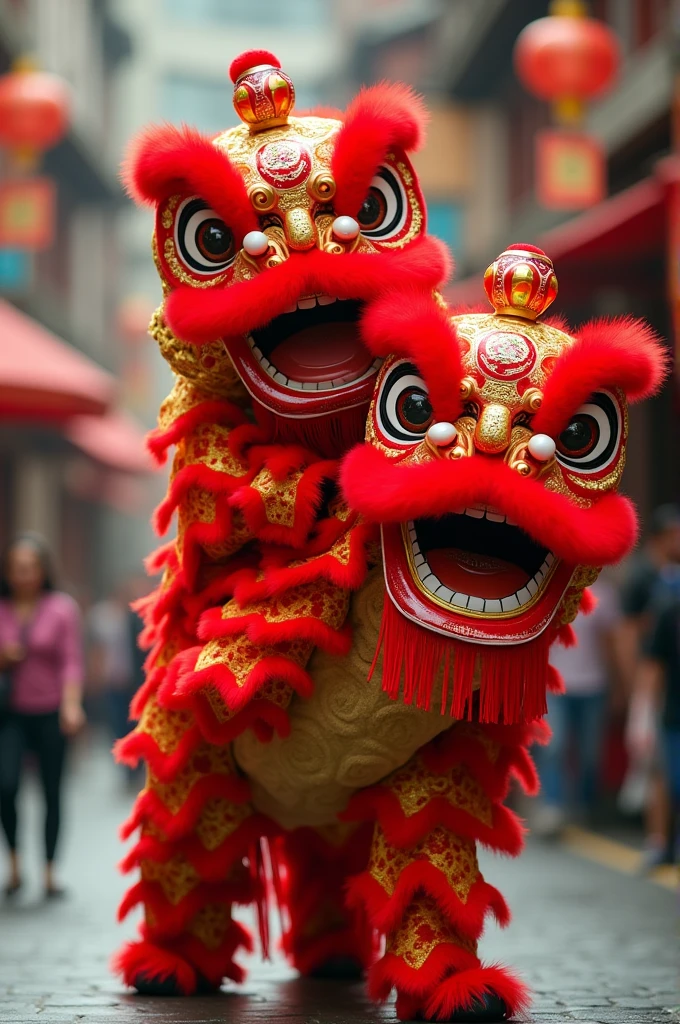 2 Lion Dances，A lion dance riding on another lion，Pierce it with its genitals，The lion being ridden shows a happy and joyful expression