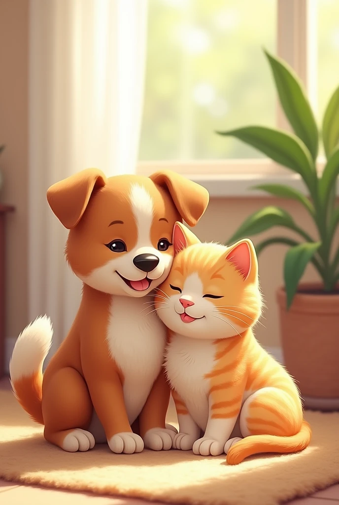Dog and cat depicted as inseparable friends from that day forward.