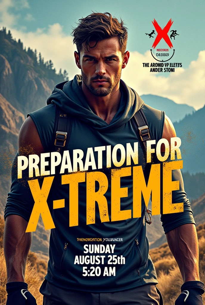 Create a poster with the phrase "Preparation For X
treme" and date: Sunday 25th/08 as 5:20h Am