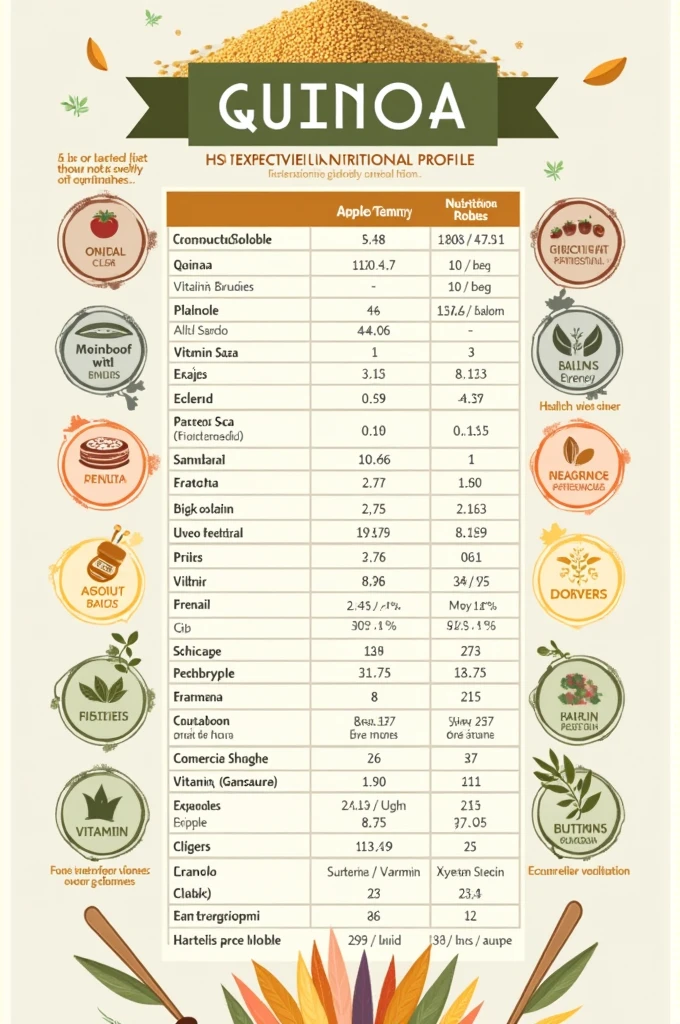 Generate a table on the nutritional contributions of quinoa