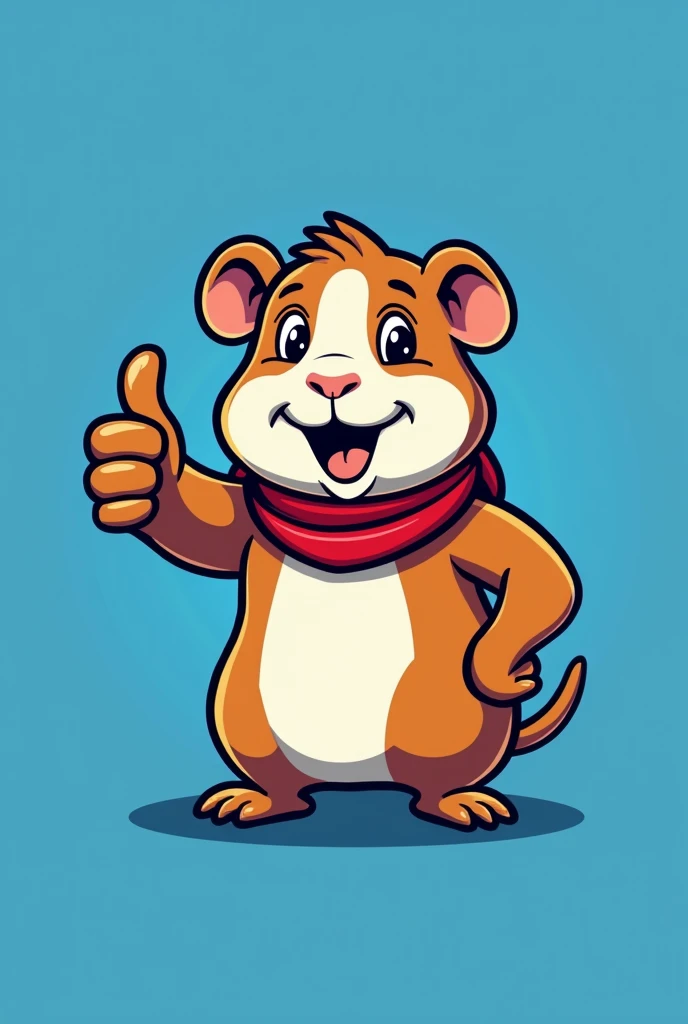 create a LOGO of a guinea pig raising its thumb (Take the Fallout logo as a reference) with a blue background and a red scarf around the neck