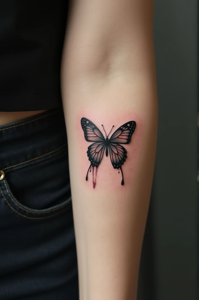 Create a small tattoo image that represents the emotional pain of someone's death, in a butterfly