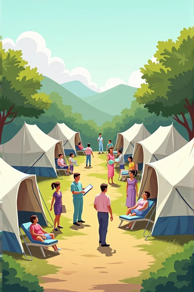Illustration on medicine with tents to treat overweight people  