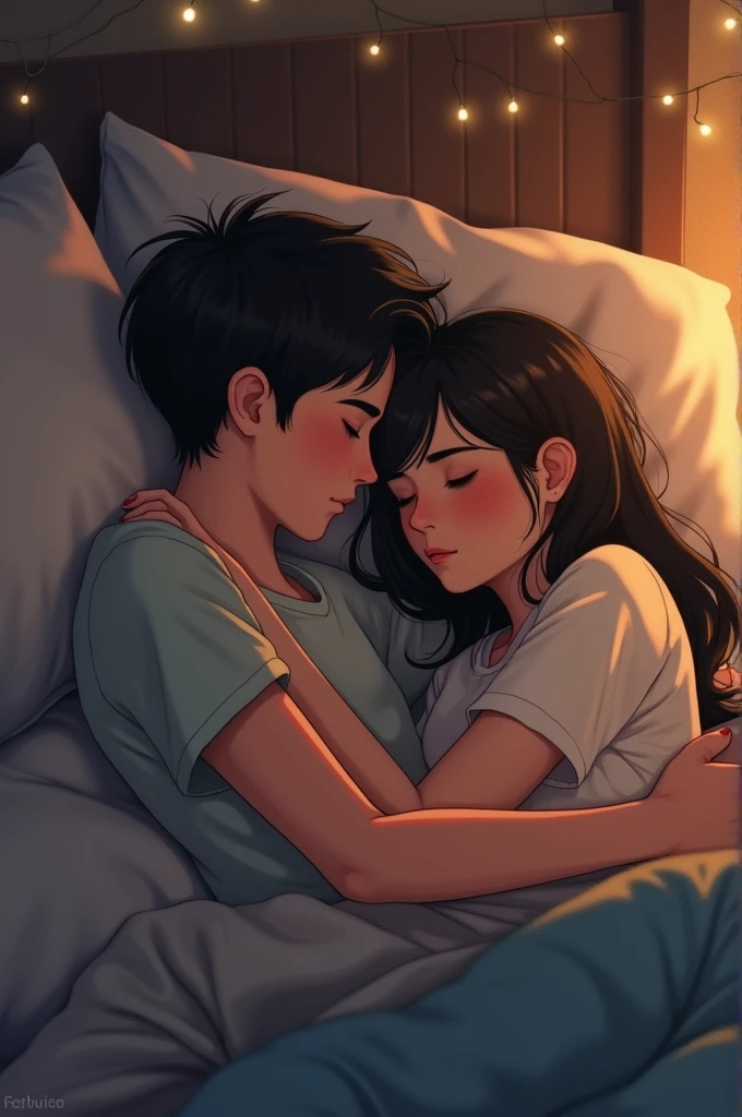 A boy sleeping with his girlfriend 