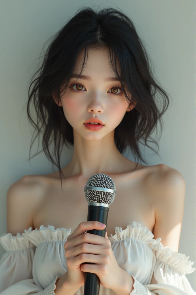 Asian, effeminate body, eyes browns ,mic,Wavy hair, Scrawny,
