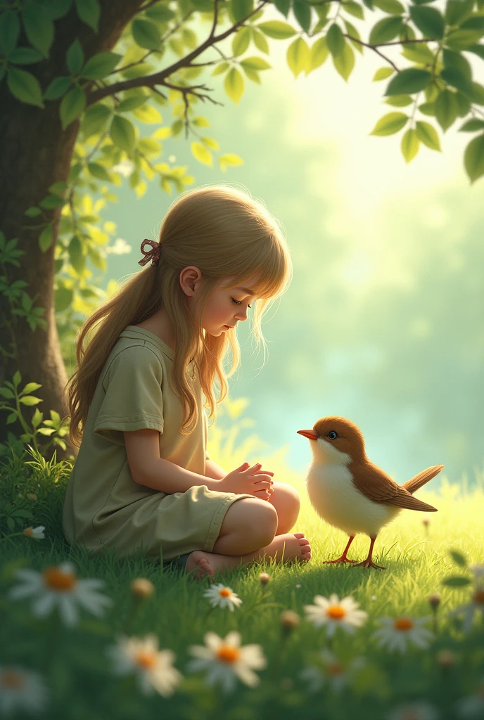 Bird next to a girl