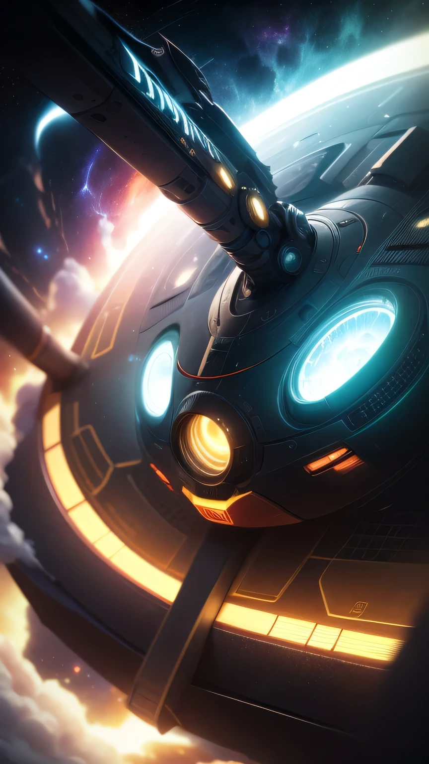 Fantasy,8k,Extremely detailed, masterpiece,High resolution,Highest quality,Increase the resolution,Cinema Lighting,Different space,4 dimensional world,Night on the Galaxy Express,cyber-,light blue body,A spaceship pulling multiple passenger cars,Maneuvering with a fusion reactor,30-car train、Run through the space zone,Numerous stars,Many Galaxies,Milky Way,Cruising at the speed of light,Seeing the Earth in the distance,Super Express,Going to Andromeda,Wide angle of view,Vision,Floating in the air,In the dazzling light,Extremely colorful,The whole carriage is visible,S-shaped,Rail of light,999,colorful cloud nebula