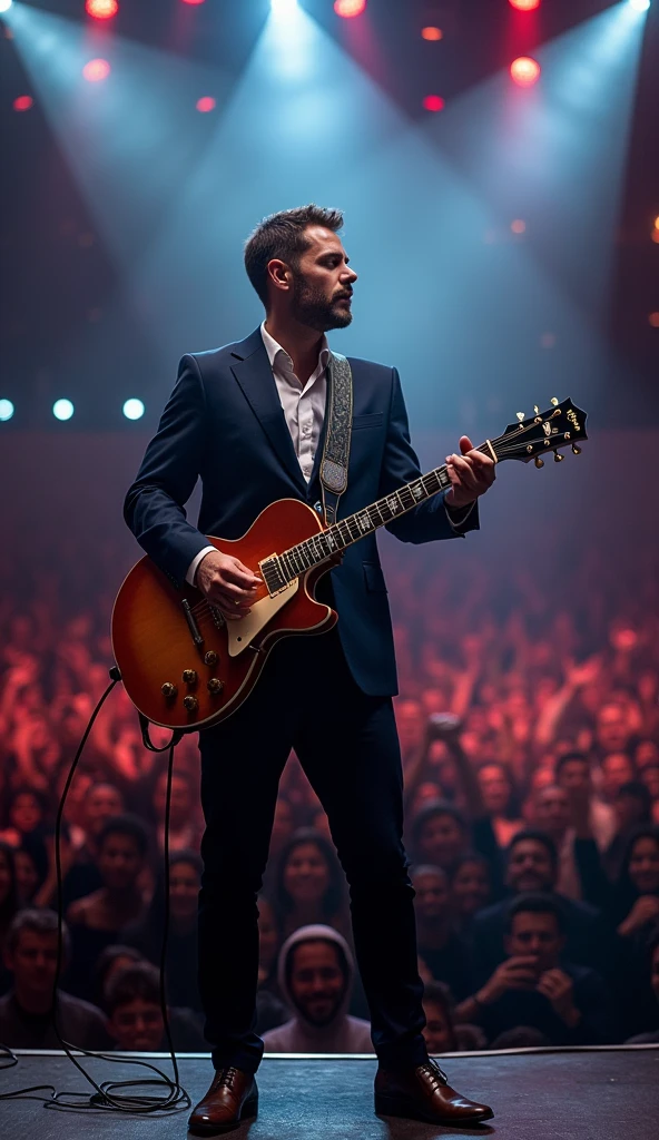 You give me a prom of a man playing guitar on a stage