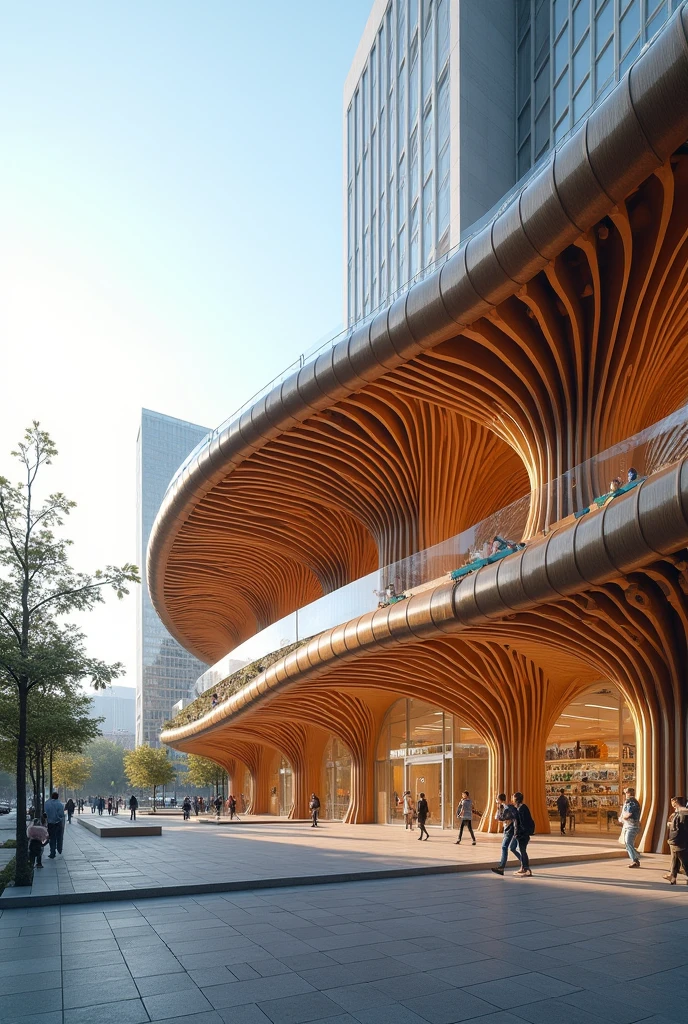 An architectural design of a bus terminal with details of a canoe in its structural design 