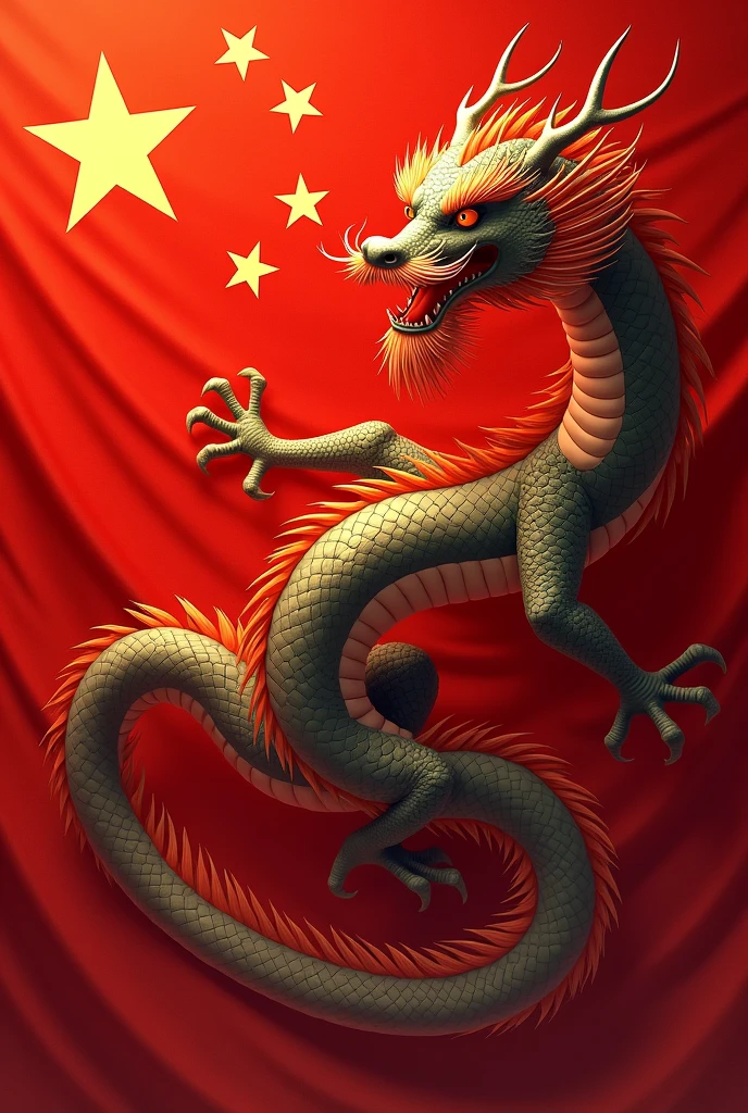 a chinese flag with a dragon
