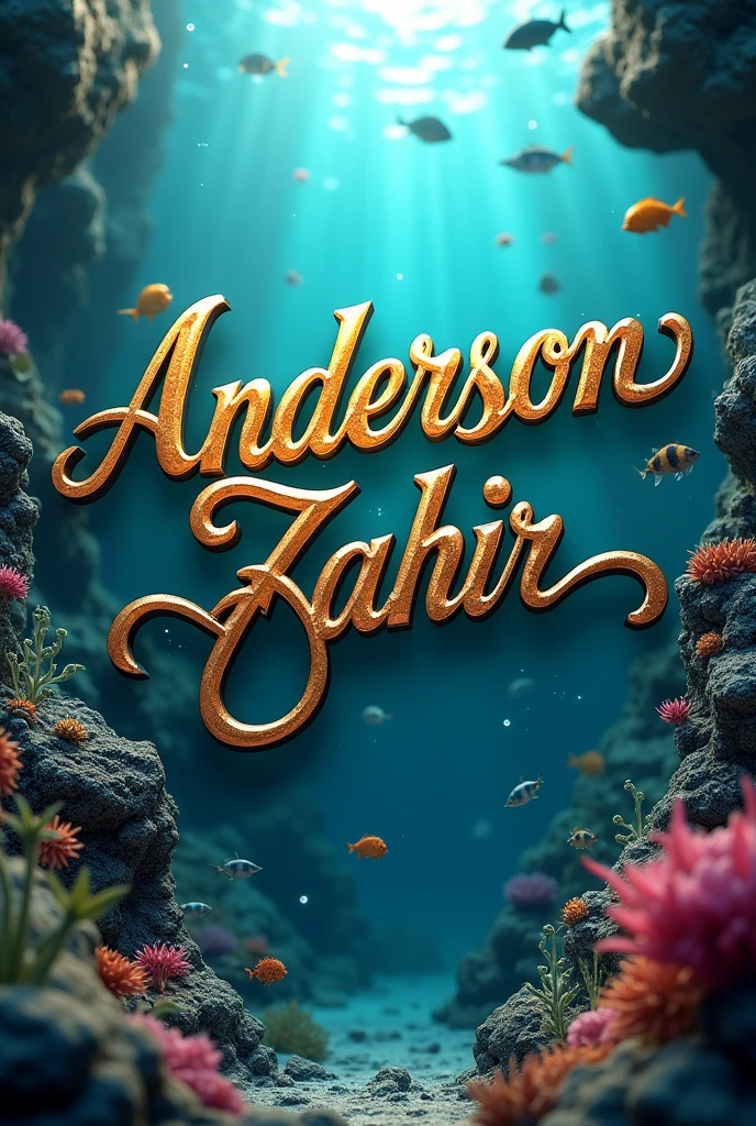 Image with the name anderson zahir in cursive letters with aquaman background 3D art