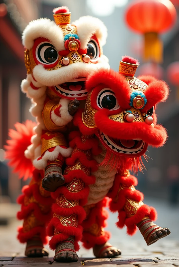 create，2 lion dances，A lion dance rides on the back of another lion dance，Insert its genitals into another lion，The lion being ridden shows a happy and cheerful expression