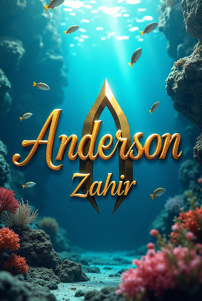 Image with the name anderson zahir in cursive letters with aquaman background 3D art
