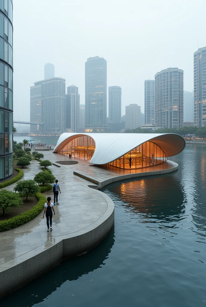 An architectural project of a bus terminal that resembles a canoe in its design