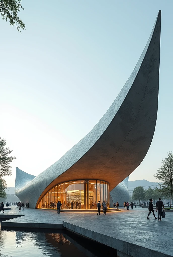 An architectural project of a bus terminal that resembles a canoe in its design