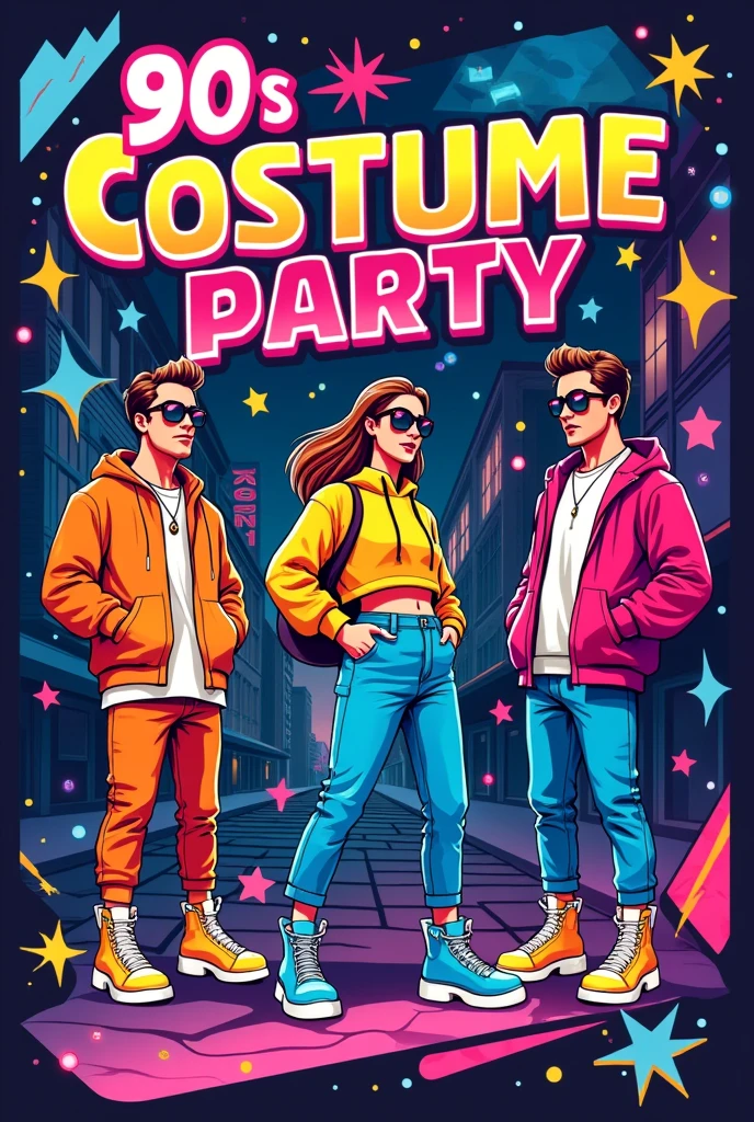 Poster inspired by the 90s that invited my friends to a costume party on August 31, 2024 in Spanish, at Luis Beltran 1505, Ñuñoa.