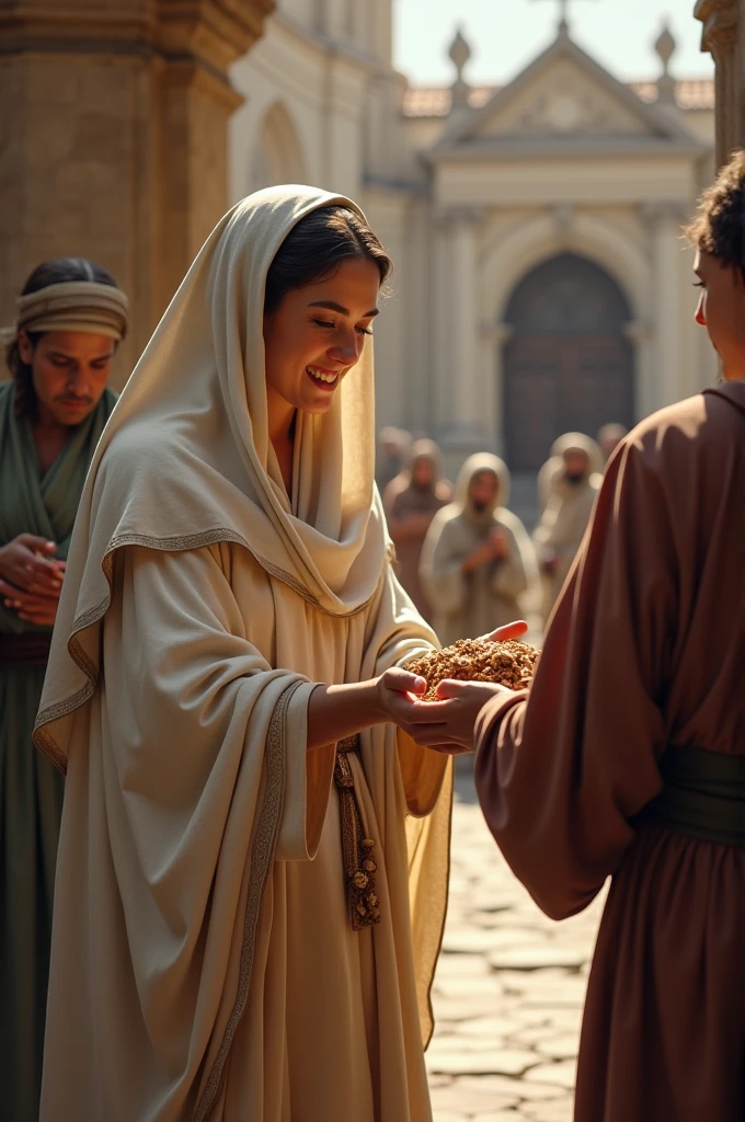 Woman disciple of Jesus giving alms.