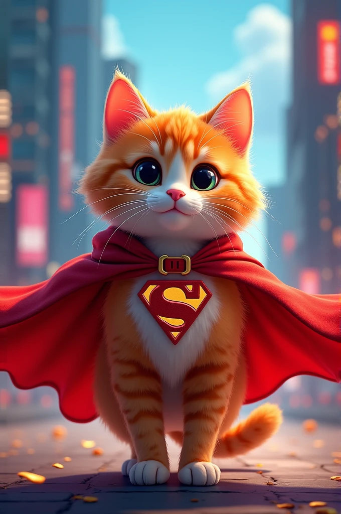 an orange cat with a superhero cape