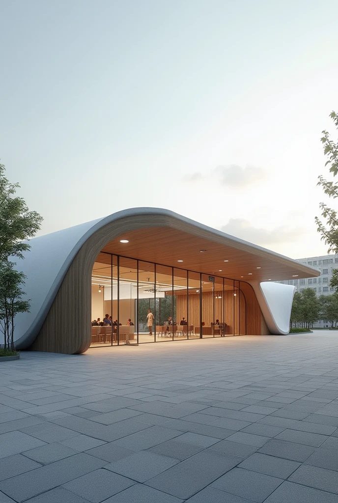 a 3d of a bus terminal that resembles a subtle and sophisticated canoe in its design 