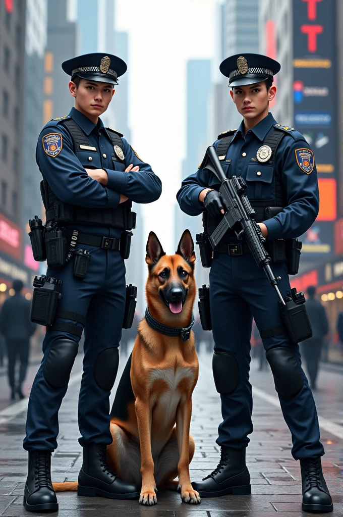 a realistic dog together with the police officer