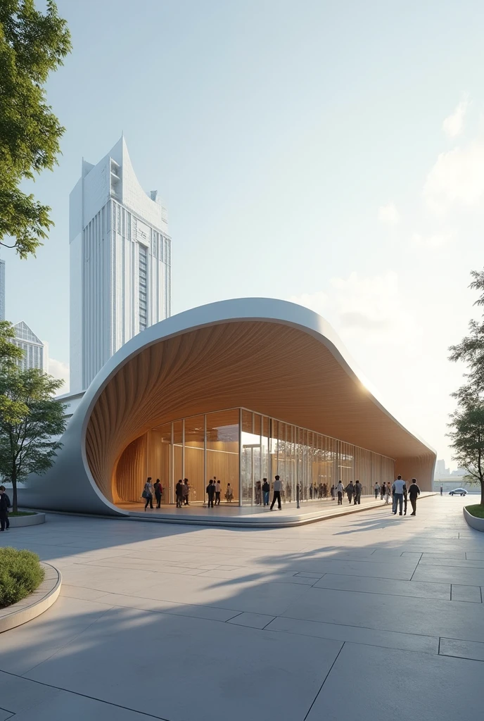 a 3d of a bus terminal that resembles a subtle and sophisticated canoe in its design