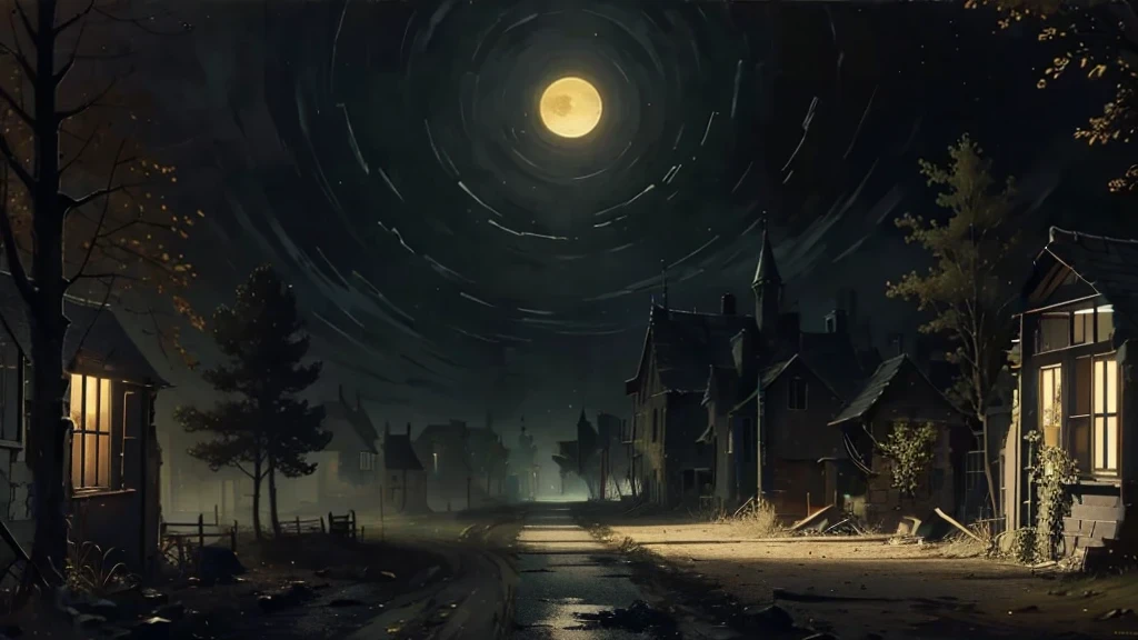 remove the lights, zero illumination, remove reflections, dark, remove lights in house, no light in street, zero lights, dead village, no one lives here, completely abandoned, light's out, dead houses
