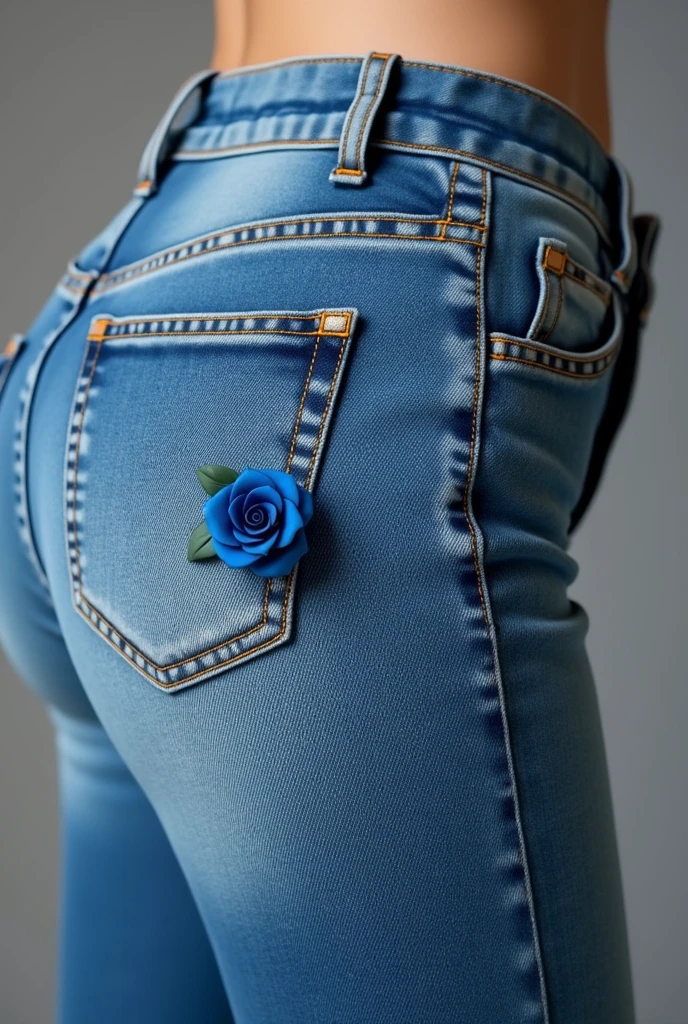 Women's jeans with a small blue rose on the front in 3D effect on the pocket part of the jeans pants 10 cm the rose of the pants pocket
