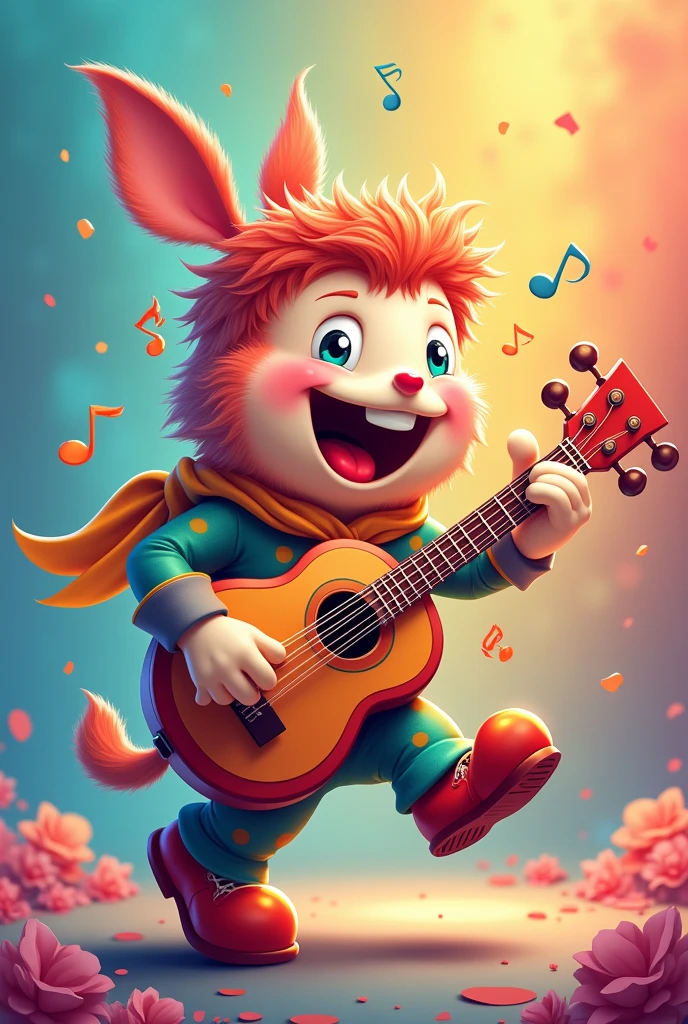 Create a mascot, inspired by a musical instrument, it must be happy and colorful