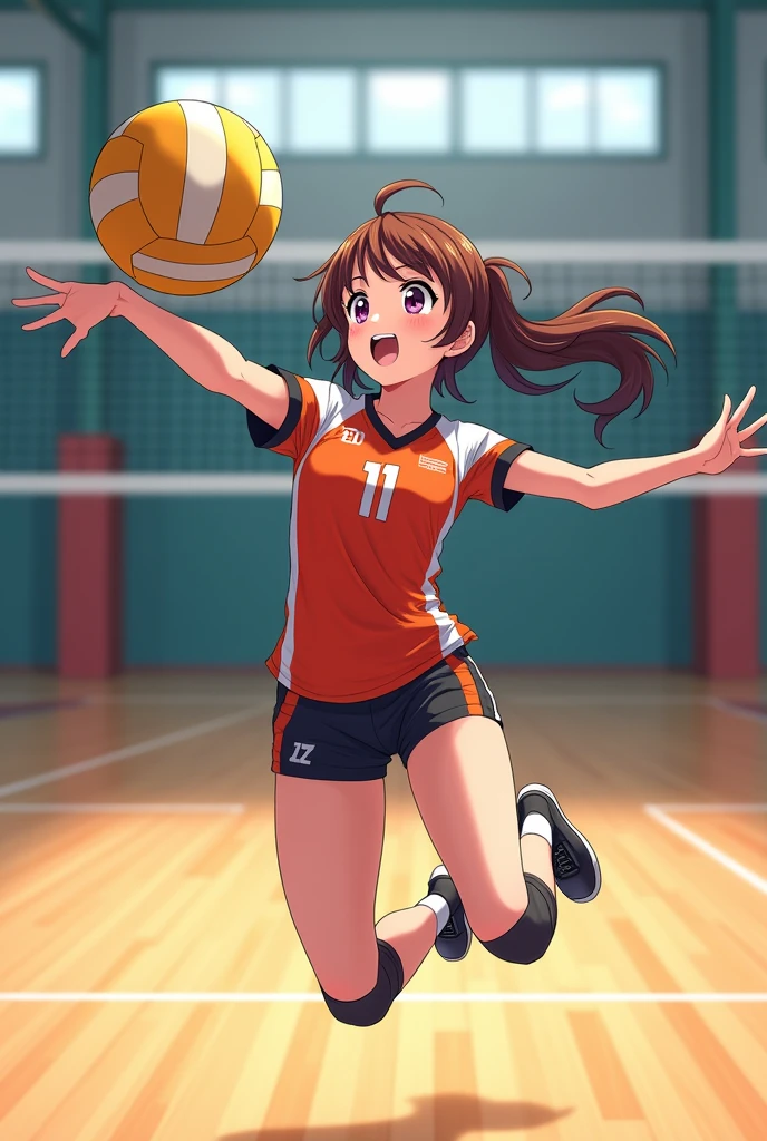 Anime girl playing indoor volleyball 