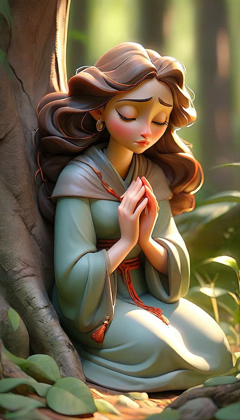 Sob a serene glass, on a peaceful day, a woman kneels, in voracious prayer. Bible in hands, words of light, seek the comfort that faith always translates. The shadow of the tree, shelter and refreshment, a sacred encounter, an ethereal moment. With eyes closed and heart open, pray with fervor, look for the right path. Every leaf that falls, a divine whisper, guiding your words, showing the destination. On sacred ground, your soul surrenders, to God omnipresent, his life he extends. under the tree, symbol of life and shelter, a woman and her faith, in an old dialogue. kneeling in prayer, her strength she renews.