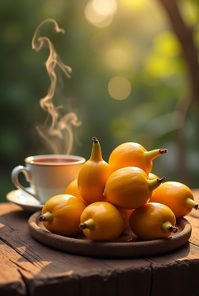 Some freshly made Pejibayes on a plate, with a cup of coffee