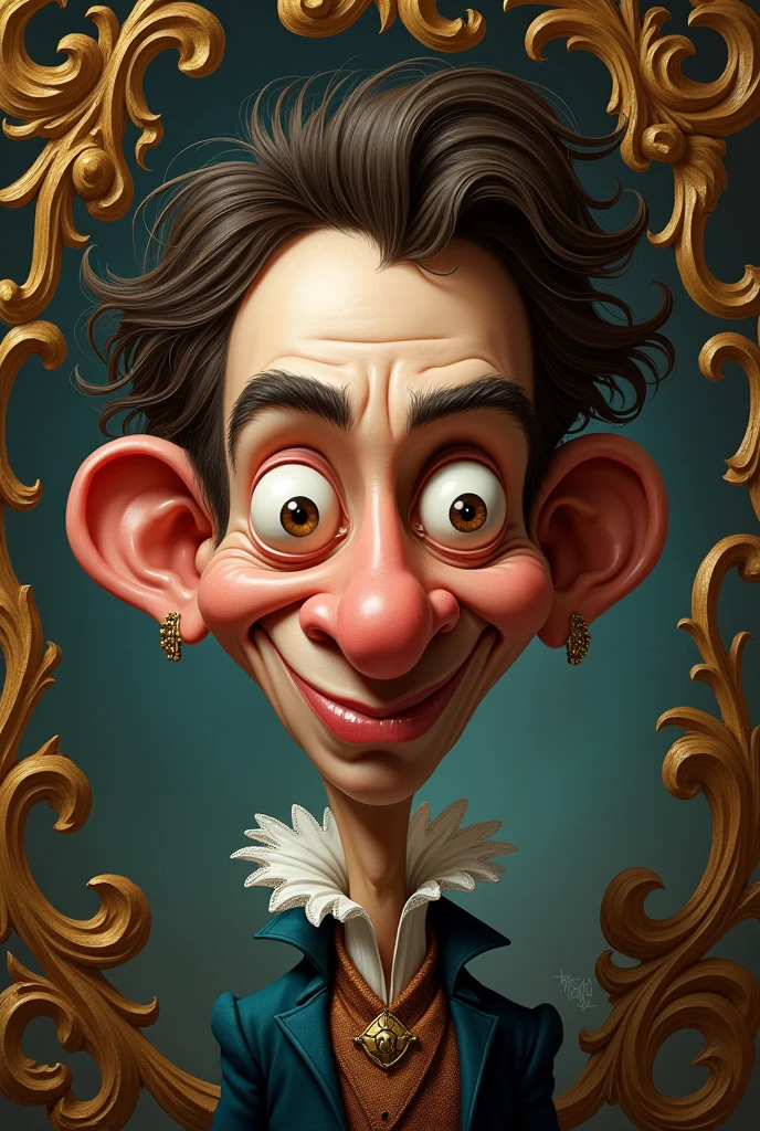 Caricature of some person, with baroque features and exaggerated facial shapes