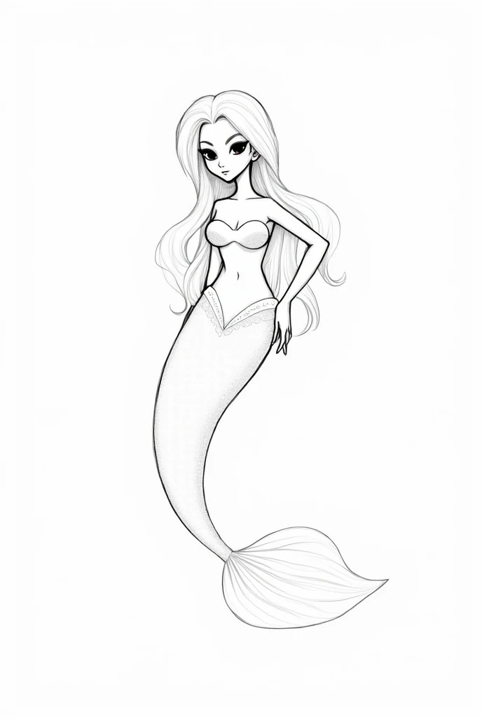 Simple black and white drawing of Yara the Mermaid