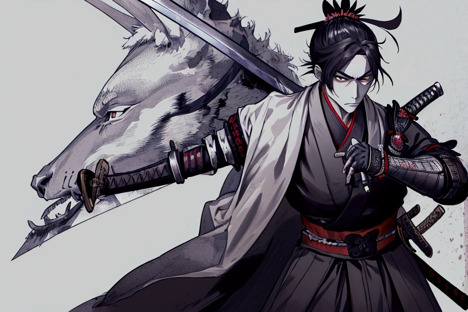 (((Samurai man with sword on his waist))), Detailed face, Very detailed, 8k