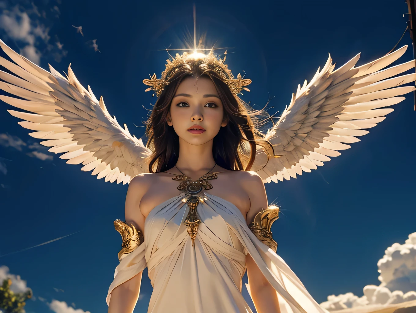 The goddess with angel wings shines brightly