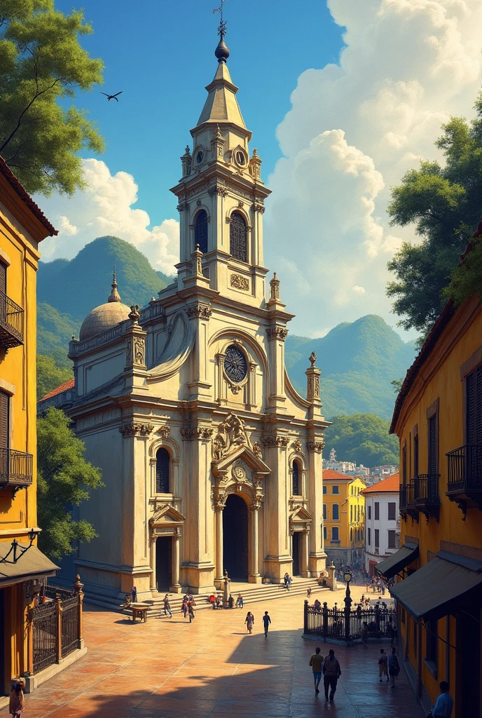 Create a painting of the Mother Church of Our Lady of Candelária, no Rio de Janeiro