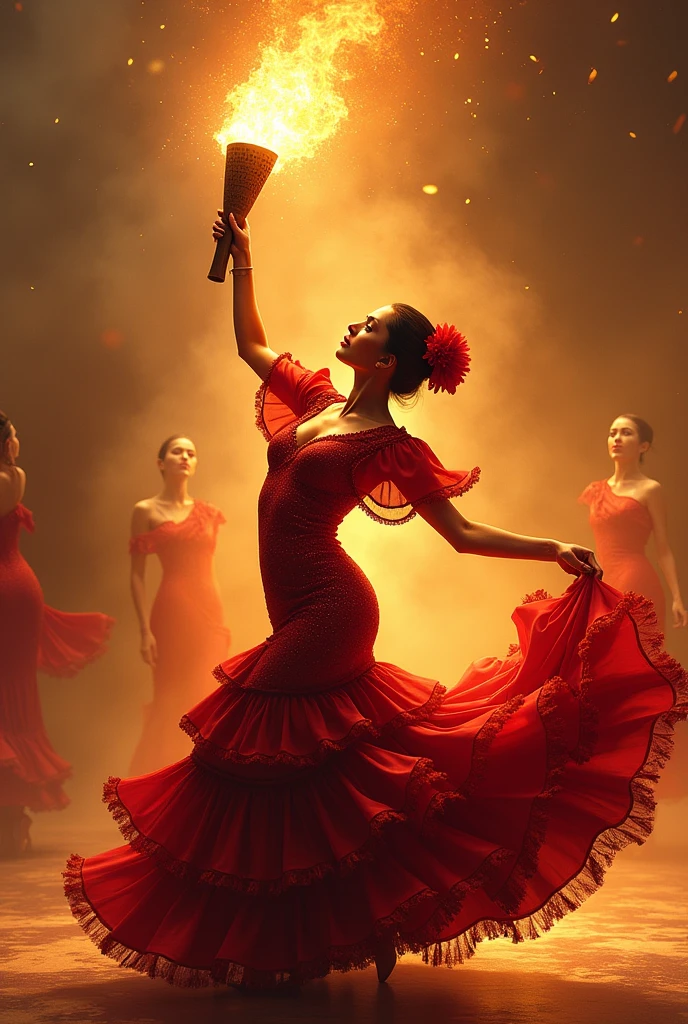 Drawing of a Flamenco with an Olympic torch next to it
