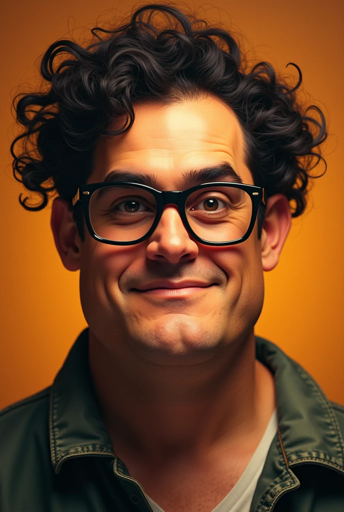 Image of bald Colombian, slightly healthy waton, incredible double chin, big glasses. And dark curly hair passed to coffee