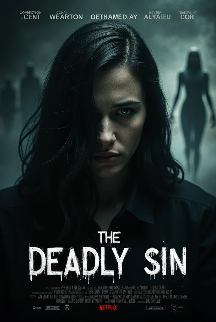 A powerful and realistic Movie poster with the title "THE DEADLY SIN" images and title must be bold and visible with 4K quality.