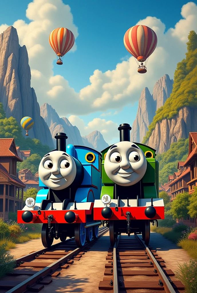 Create a painting depicting Thomas and Percy traveling the world
