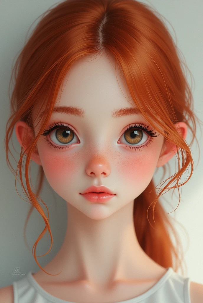 girl, bambi eyes girl, Realistic girl, symmetrical face, Photorealistic, red-haired girl, cute girl, , kawaii russian, realistic, oval face, adolescent girl realistic 