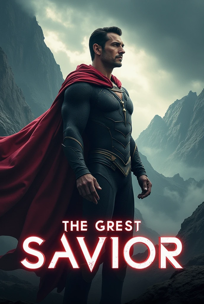 A powerful and realistic Movie poster with the title "THE SAVIOR" images and title must be bold and visible with 4K quality.