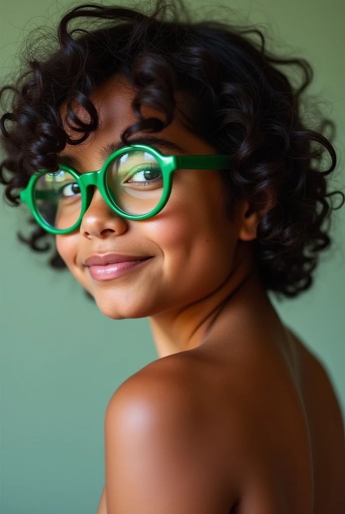 Image of Colombian, healthy broad back, incredible double chin, big green glasses. And dark curly hair passed to coffee, brown skin. of 14 years