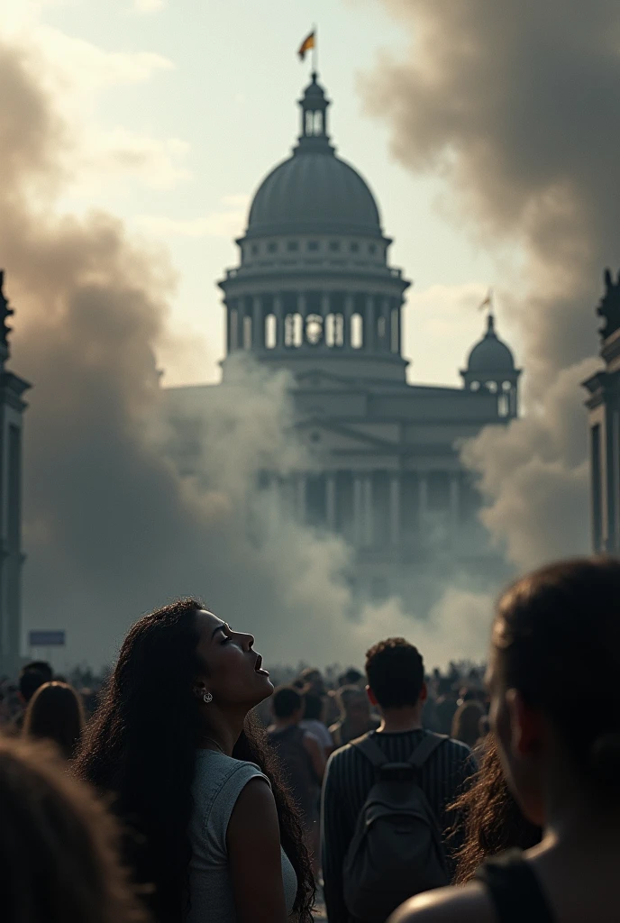 brazilian national congress leaving smoke;with people crying


