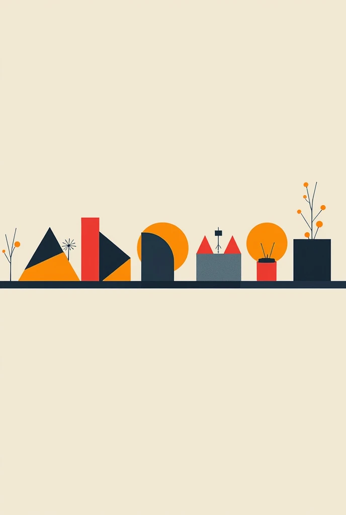 Create a linear composition with at least 8 geometric figures